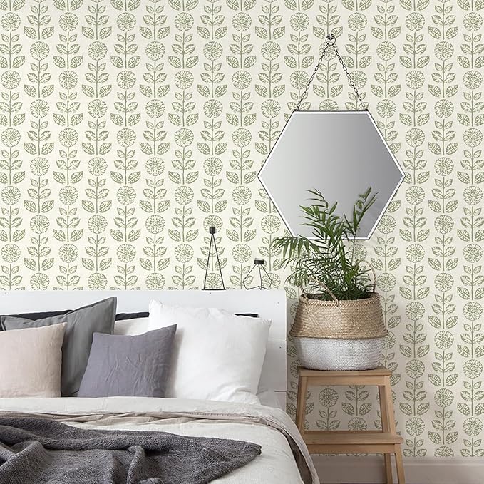 Wudnaye Vintage Floral Peel and Stick Wallpaper Beige Floral Contact Paper 17.7in × 393.7in Tulip Self Adhesive Wallpaper Boho Flowers Removable Waterproof Wall Paper for Bathroom Bedroom Decorative
