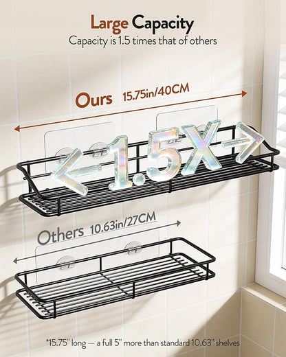 Orimade Adhesive Bathroom Shelf Organizer Shower Caddy Storage Basket Kitchen Spice Rack No Drilling SUS304 Stainless Steel Rustproof, 15.75 inch, Black