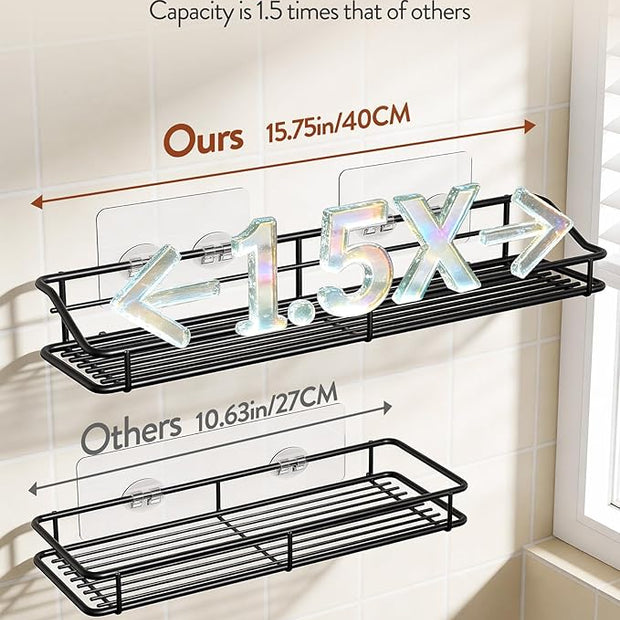 Orimade Adhesive Bathroom Shelf Organizer Shower Caddy Storage Basket Kitchen Spice Rack No Drilling SUS304 Stainless Steel Rustproof, 15.75 inch, Black