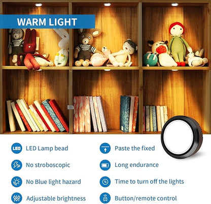 LEASTYLE Puck Lights with Remote, Battery Operated Under Cabinet Lighting with Dimmable Timer, Stick-On Closet Light Under Counter Lights for Kitchen,Black(1 Pack)
