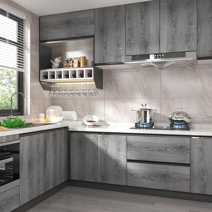 Stickyart Grey Wood Grain Contact Paper Textured Gray Wood Wallpaper Peel and Stick Wood Grain Wallpaper for Cabinets Drawers Closet Shelves Removable Wood Furniture Wallpaper Wood Wall Paper 15.8x160