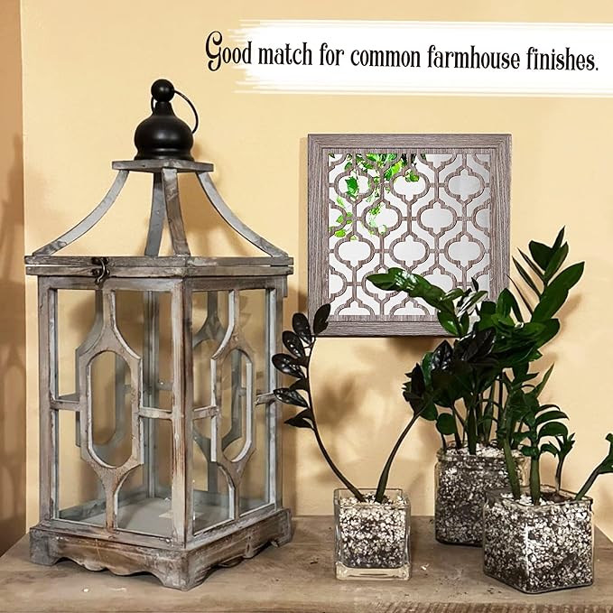 Yudarte 2pcs Set Square Moroccan Cutout Wall Mirror Decor - Farmhouse Rustic Decorative Mirrors for Bedroom Bathroom Living Room Kitchen Entryway 12x12 Inches