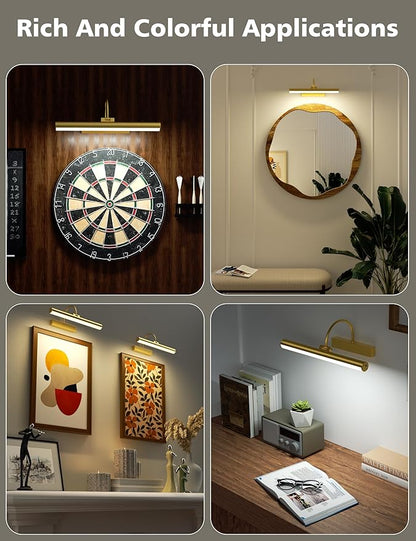 VOLISUN Picture Lights for Wall, 13 inch Rechargable Picture Light Battery Operated, 3 Color Temperatures Cordless Picture Light with Remote, Art Light for Paintings, Gallery, Portrait, 2 Pack (Gold)