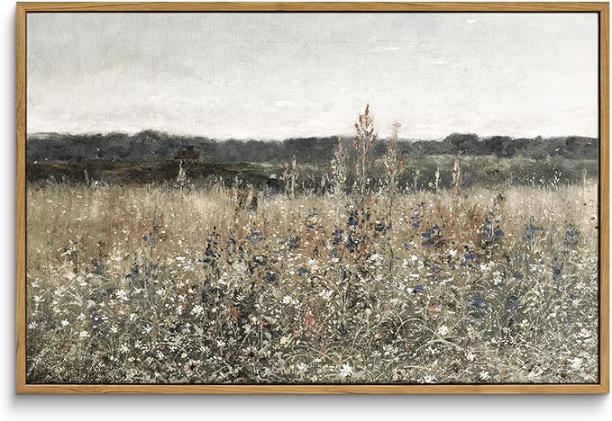 InSimSea Framed Canvas Wall Art Vintage Decor, Wildflower Field Vintage Wall Art Canvas Prints, Modern Farmhouse Bathroom Home Wall Decor, 16