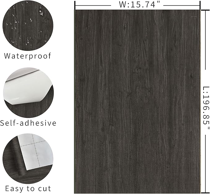 Dark Brown Wood Contact Paper Peel and Stick Wood Grain Wallpaper 15.74"x196" Air Guide Slot Design Self Adhesive Removable Wood Wrapping Paper Table Sticker Cover Wood Laminate Sheets Renter Friendly