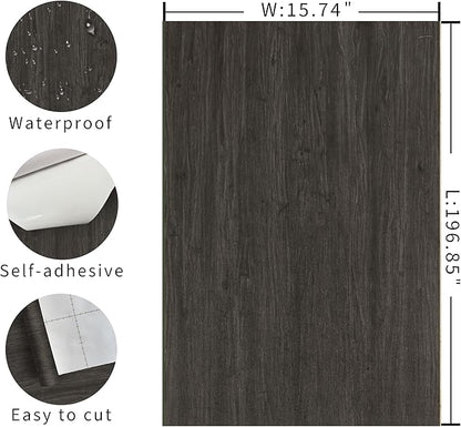 Dark Brown Wood Contact Paper Peel and Stick Wood Grain Wallpaper 15.74"x196" Air Guide Slot Design Self Adhesive Removable Wood Wrapping Paper Table Sticker Cover Wood Laminate Sheets Renter Friendly