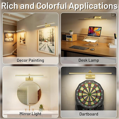 AIFEI Wireless Picture Lights for Wall Battery Operated, 8000mAh Long-Last Lights for Pictures on Wall, Remote & Touch, 3 Color Dimmable No Wiring Needed Art Light for Paintings Poster, 23.6" Brass