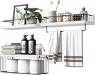 Bathroom Shelves Over Toilet for Wall, Floating Shelves with Storage Basket Paper Holer for Kitchen Living Room, Bedroom & Classroom, Set of 3 (White and Black)