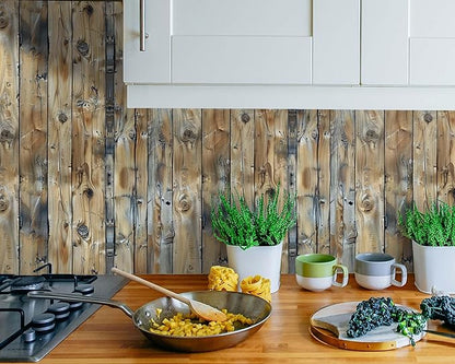 FLFK Rustic Wood Wallpaper,Peel and Stick Wood Grain Wall Mural for Living Room, Bedroom, Kitchen, Office, Apartment Decor 16"x64"