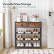 HOOBRO Shoe Rack, 4 Tier Shoe Storage Organizer with 2 Non-Woven Drawers, 9-12 Pairs of Shoes for Entryway, Shoe Shelf with 3 Oxford Fabric Shelves and Wooden Top, Closet, Rustic Brown BF77XJ01