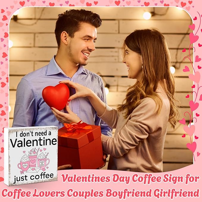 Valentines Coffee Desk Decor, Valentine's Day Gifts for Coffee Lover Bar Station, Valentine Home Office Table Sign for Kitchen Shelf Tiered Tray, Cafe Tabletop Decoration to Couples