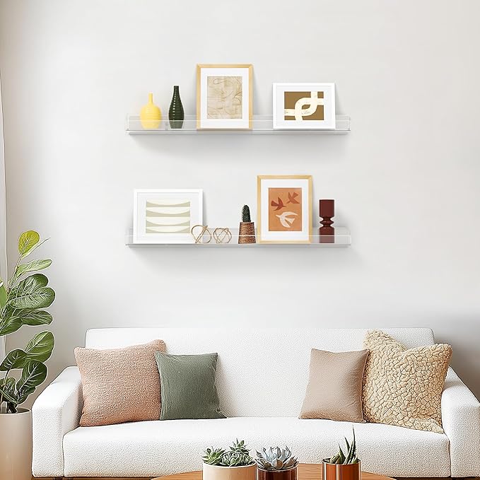 24 Inches Clear Acrylic Floating Shelves Wall, Bookshelf for Kids, Nursery Book Shelves, Magazine Rack, Picture Ledge Shelf for Photo Frames Vinyl Records, Pack of 3