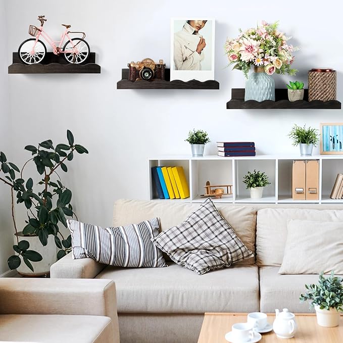 Suzile 2 Pcs Scalloped Shelves Wall Floating Shelves Set for Room, Bathroom, Bedroom, Cute Room Decor Aesthetic and Books, Toys, Photo Frames Storage(16.5