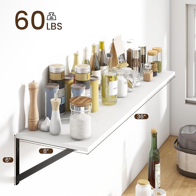 Fun Memories Deep Floating Shelves for Wall, 36W x 8D Wall Mounted Shelves Set of 2, Wide Display Ledge Shelf with Sturdy Metal Brackets for Living Room, Bathroom, Bedroom and Kitchen, White