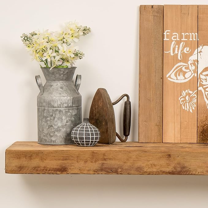 Modern Timber Craft Reclaimed Wood Wall Shelf | Solid Rustic American Barnwood with Floating Shelf Brackets | 2.75" Thickness | 30" L x 8" D, Rustic Original - Unfinished