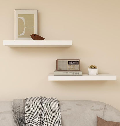 Vervida® White Floating Shelves Bathroom 2 Set of 24 W x 7.9" D Wall Shelves for Kitchen, Bedroom, Storage Shelves for Home Decor, Shelves for Room Invisible Brackets