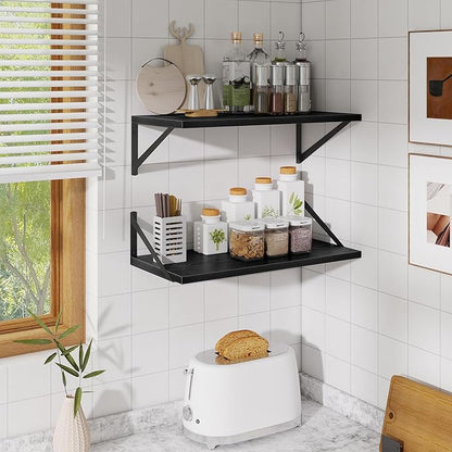 Deep Floating Shelves,24" Wx10 D Floating Shelf for Wall Set of 2,Hanging Storage Shelf with Metal Brackets,Wide Display Wall Shelves for Living Room,Bedroom,Bathroom,Kitchen,Black