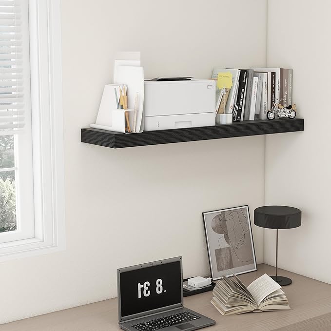 48 Inch Black Floating Shelf | 12 Inch Deep Floating Shelves Set of 1 | 48