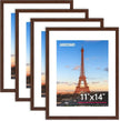 FIXSMITH 11x14 Picture Frame Bulk-4 Pack, Photo Frame with HD Plexiglass, Display Pictures 8x10 with Mat or 11x14 Without Mat, Brown Picture Frames Collage Wall Decor, Gallery Wall Frame