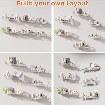 Acrylic Shelves for Wall Storage, 6 Pack Clear Floating Shelves for Lego Vinyl Record Monster Truck, Book Shelves for Kids Bedroom, Wall Mounted Shelf for Bathroom, Living Room, Kitchen