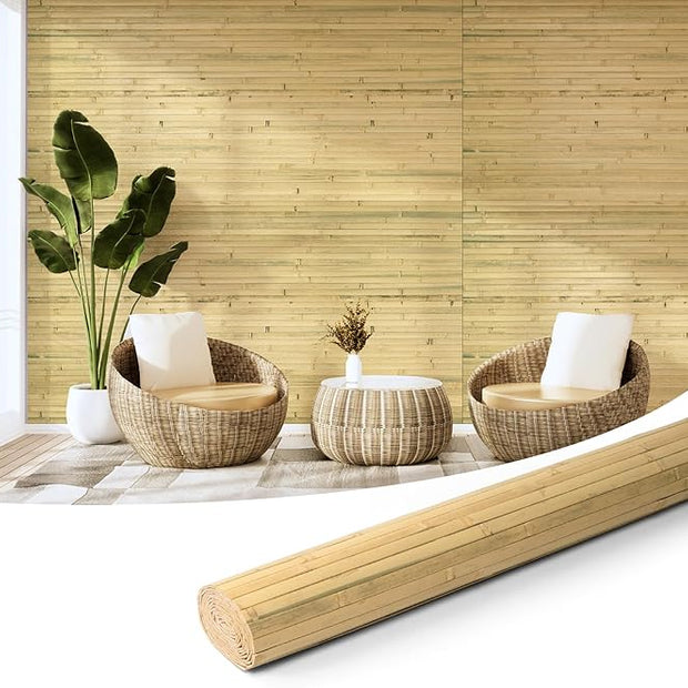 Art3d Natural Bamboo Wall Panel for Interior Wall Decor, Renewable Pole Wrap Wainscoting Paneling for Wall Ceiling Furniture Cabinet Office, 48 x 96 Inch - Natural