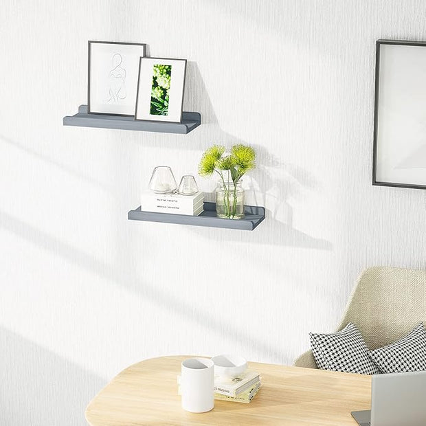 Love-KANKEI Floating Shelves Wall Mounted Set of 2, 17 Inch Rustic Wood Wall Shelves for Storage, Bedroom Living Room Bathroom Kitchen Office and More Weathered Grey