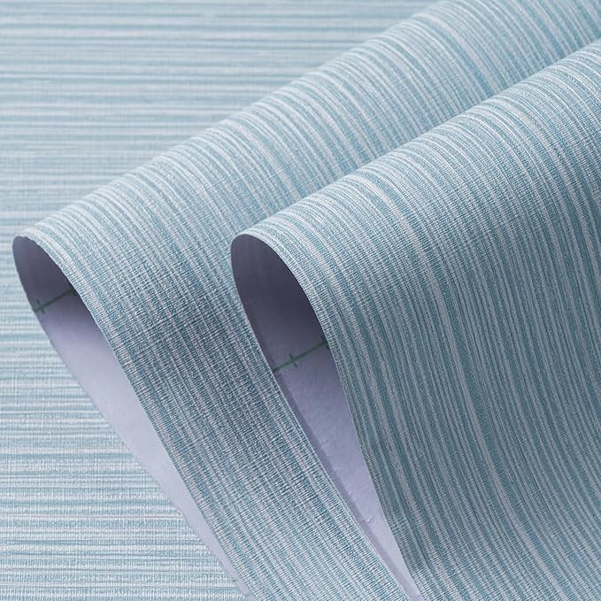 Grasscloth Textured Wallpaper Light Blue Peel and Stick 24inX393in Fabric Wall Paper Upgraded Thick Self-Adhesive Vinyl Contact Paper for Home Use