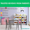 Humble Crew 4-Tier Kids Bookshelf, Grey Wood/Pink - Premium Book Shelf for Kids Rooms with Four Deep Pockets - Toddler Sling Book Rack with Deep Sleeves, Nursery Bookcase Organizer