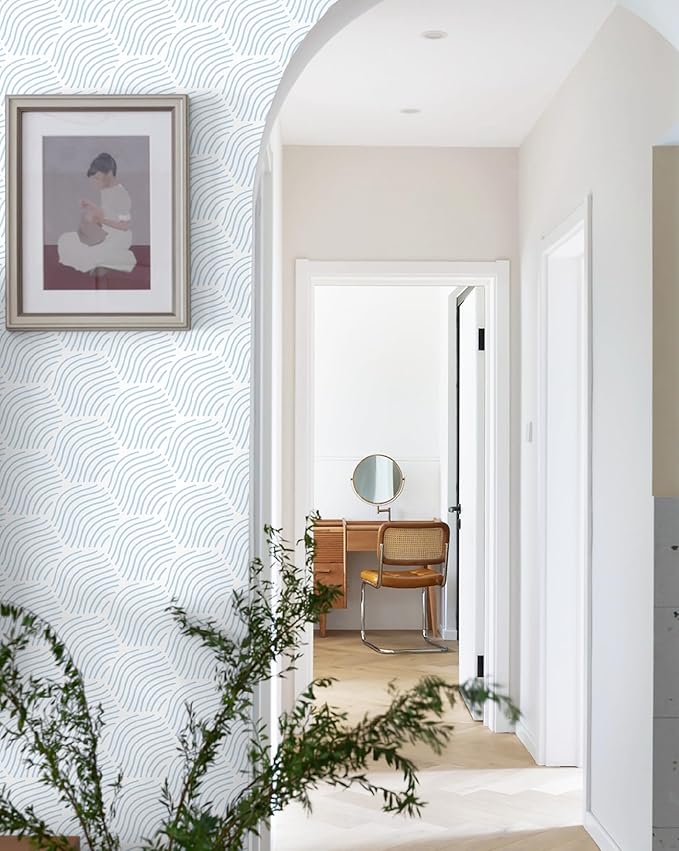 Peel and Stick Wallpaper Blue Wallpaper Geometric Wallpaper White Hexagon Modern Contact Paper 17.3”×393”Self-Adhesive Wallpape Removable for Bedroom Waterproof Shelf Liner Decal Vinyl Roll