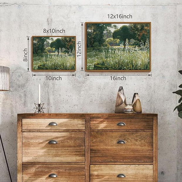 OIQArtOIQ Vintage Framed Wall Art Garden Landscape Canvas Art Prints Rustic Farmhouse Scenery Pictures Wall Decor Modern Cottagecore Paintings Artwork For Bedroom Bathroom Office Living Room