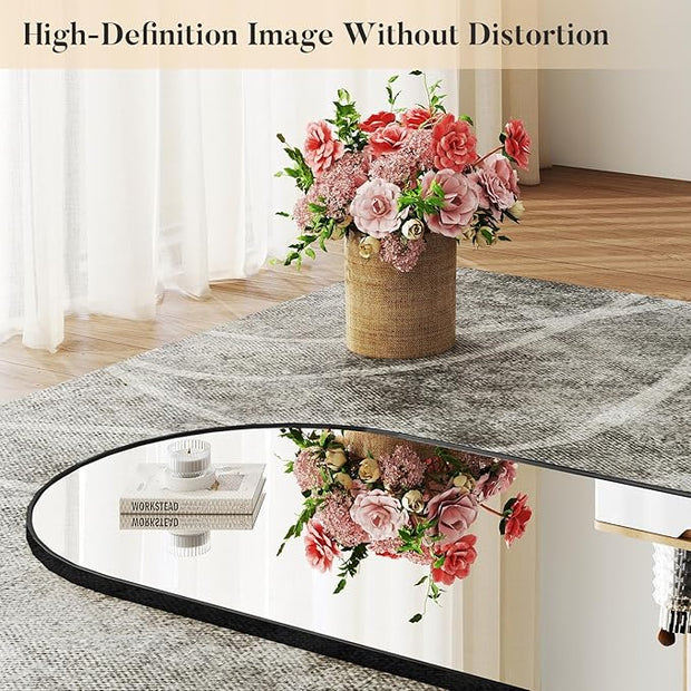 OLIXIS Arched Full Length Mirror 59"x16.3" for Bedroom, Full Body Mirror with Stand, Hanging or Leaning for Wall, Aluminum Alloy Thin Frame Floor Standing for Living Room, Long, Black