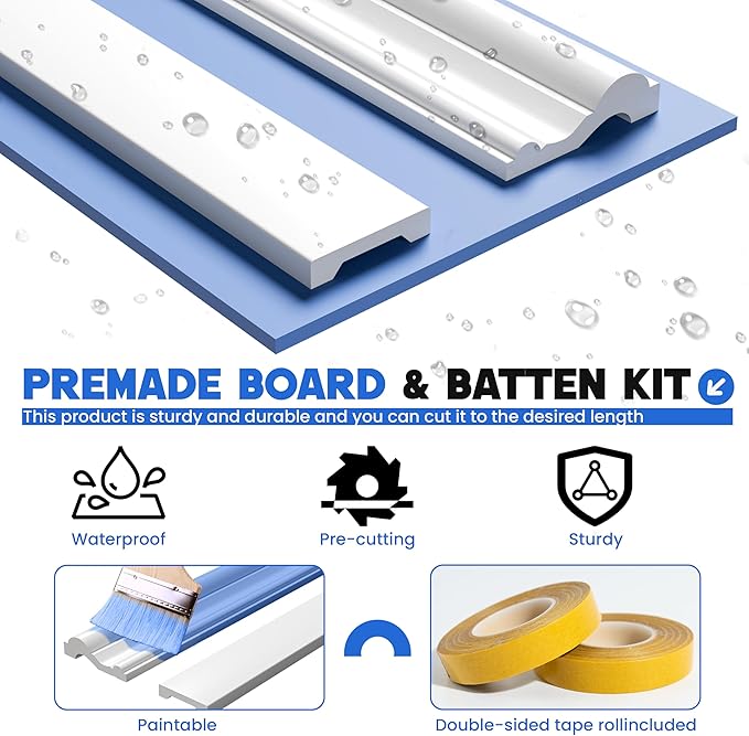 Peel and Stick Wall Molding Kit, Accent Wall Panels for Interior Wall Decor with Double-Sided Tape, Board and Batten Pre-Cut PS Wainscoting Panels (94 * 55 in)