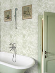 Ismoon Vintage Floral Wallpaper Peel and Stick Beige and Green Contact Paper 17.3inx32.75ft Removable Self Adhesive Wall Paper for Bathroom Bedroom Cabinet Mural Wall Decor Vinyl Renter Friendly