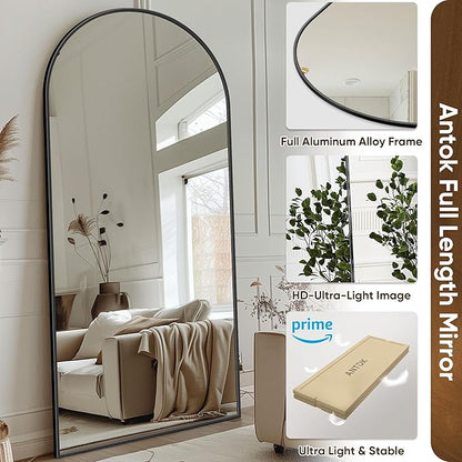 Antok Arched Full Length Mirror, 76"x34" Black Metal Frame Floor Mirror for Bedroom Living Room, Freestanding/Wall Mount/Leaning