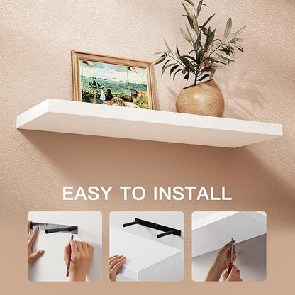 AMADA HOMEFURNISHING Floating Shelves Wall Mounted, 24 x 7 Inch Wall Shelves for Bathroom, Bedroom, Living Room, White Shelves Set of 2