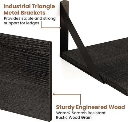 Axeman 48 Inch Floating Shelves | 8 Inch Deep Black Wall Shelves Set of 2 | 47.3" W x 8" D Rustic Black Wood Shelves for Bathroom Kitchen Living Room