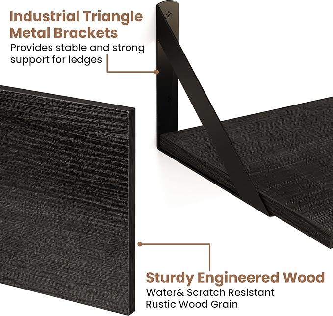 Axeman Black Floating Shelves for Wall | 24 Inch Floating Shelves Set of 2 | 24W x 8D Rustic Wood Shelves for Bathroom Kitchen Living Room | Bookshelf Display Shelves - Black