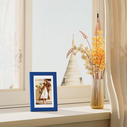 Vittanly 4x6 Picture Frames Set of 4, Display Pictures 3.5x5 with Mat or 4x6 without Mat, Small Photo Frames for Wall or Tabletop Display, Engineered Wood with Shatter Resistant Plexiglass, Royal Blue