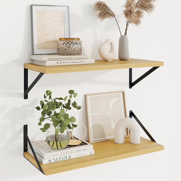 Axeman Deep Floating Shelves | 24 Inch Oak Wall Shelves Set of 2 | 10 Inch Deep Wood Floating Shelves for Wall | 24" W x 10" D Oak Shelves for Living Room Bathroom Kitchen