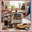 4 Pcs Farmhouse Table Decor Wooden Stacked Block Sign with Wine Bottle, Coffee Cup & Glass Sculpture a Good Day Starts with Coffee Ends with Wine Sign for Home & Bar Housewarming Gift