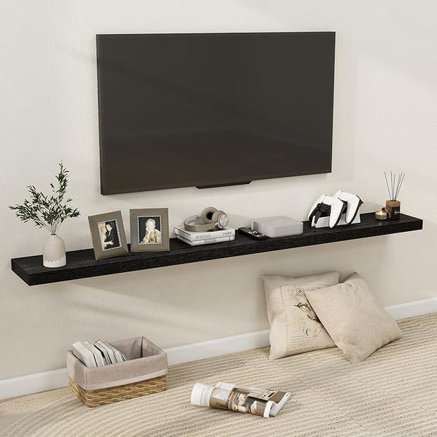 Fun Memories 72 Inch Floating Shelves for Wall, Fireplace Mantel Shelf with Invisible Heavy Duty Bracket, 8 Inch Deep Storage Shelf for Living Room, Kitchen, Farmhouse, Black