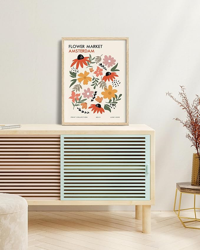 HesenDot Unframed Floral Wall Art Set of 3,12x16in Flower Market Canvas Prints,Abstract Botanical Posters Decor,Minimalist Amsterdam Stockholm Bologna Artwork for Living Room Bedroom Office Home