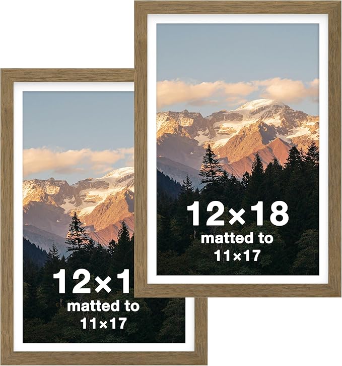 FrameWorks 2-Pack, 12x18 Matted to 11x17 Picture Frame, Dark Oak – Classic Wooden Photo Frame with Tempered Glass, Modern Matte Finish for Prints, Posters, Certificates & Wall Decor – Gallery-Ready