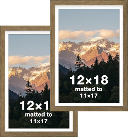 FrameWorks 2-Pack, 12x18 Matted to 11x17 Picture Frame, Dark Oak – Classic Wooden Photo Frame with Tempered Glass, Modern Matte Finish for Prints, Posters, Certificates & Wall Decor – Gallery-Ready