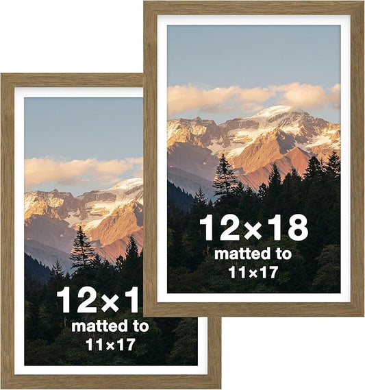 FrameWorks 2-Pack, 12x18 Matted to 11x17 Picture Frame, Dark Oak – Classic Wooden Photo Frame with Tempered Glass, Modern Matte Finish for Prints, Posters, Certificates & Wall Decor – Gallery-Ready