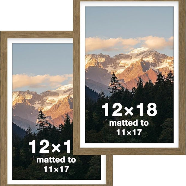 FrameWorks 2-Pack, 12x18 Matted to 11x17 Picture Frame, Dark Oak – Classic Wooden Photo Frame with Tempered Glass, Modern Matte Finish for Prints, Posters, Certificates & Wall Decor – Gallery-Ready
