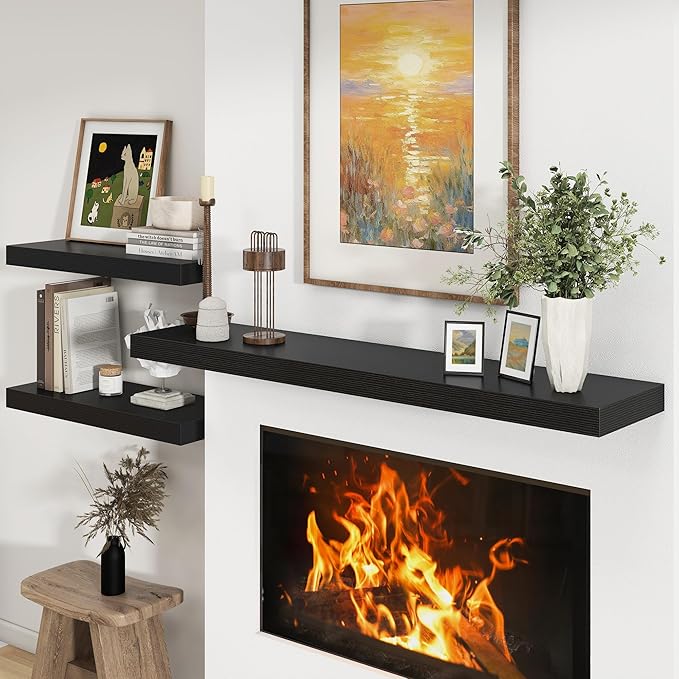 12 Inch Deep Floating Shelves | 55 Inch Black Floating Shelves | 55