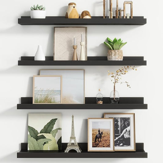 Floating Picture Ledge Shelves Set of 4, 24 Inch Shelves with Lip - Large Nursery Book Shelf for Toys Storage, Kids Bookshelf, Living Room, Bedroom Decor Frames