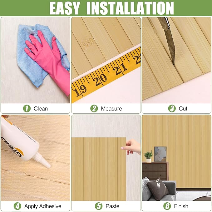 Bamboo Wall Panel for Interior Wall Decor, Renewable Pole Wrap Wainscoting Roll Bamboo Covering Paneling for Wall Ceiling Office Bedroom Living Room (12