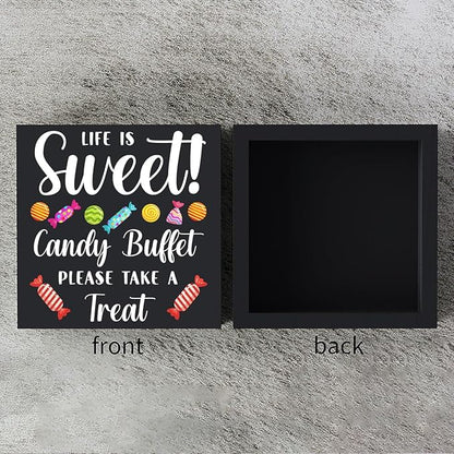 Funny Christmas Candy Buffet Wooden Box Sign Plaque Life is Sweet Candy Buffet Please Take a Treat Wood Box Sign Rustic Art Home Shelf Desk Decor 5 X 5 Inches